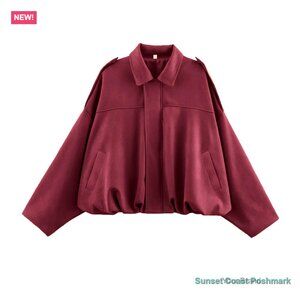 Faux Suede Bomber Jacket Oversized Lapel Pilot Cropped Coat